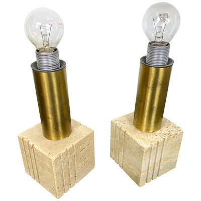 Travertine Marble & Brass Table Lamp from Fratelli Mannelli, Italy, 1970s-LYQ-1171591