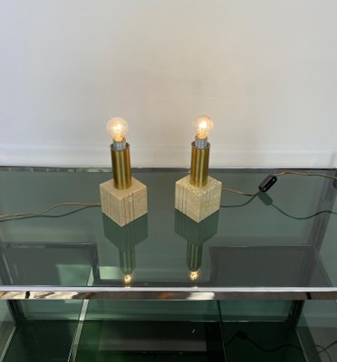 Travertine Marble & Brass Table Lamp from Fratelli Mannelli, Italy, 1970s-LYQ-1171591