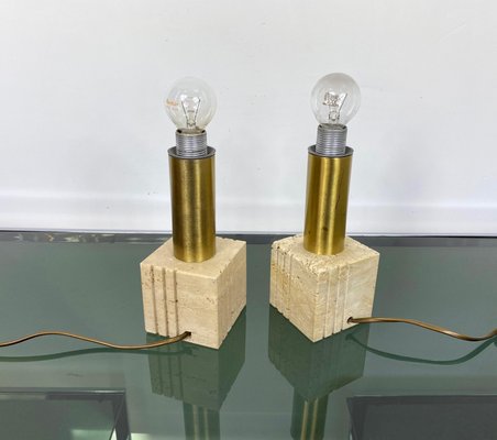 Travertine Marble & Brass Table Lamp from Fratelli Mannelli, Italy, 1970s-LYQ-1171591