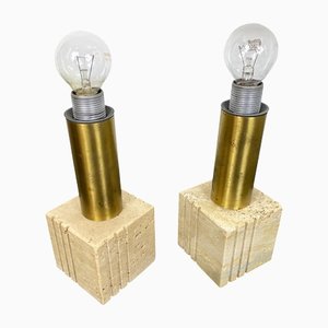 Travertine Marble & Brass Table Lamp from Fratelli Mannelli, Italy, 1970s-LYQ-1171591