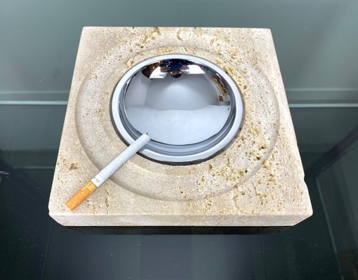 Travertine Marble Table Ashtray from Fratelli Manelli, Italy, 1970s-LYQ-1171581