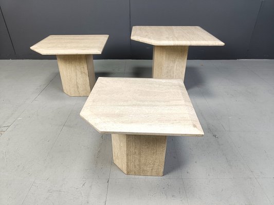 Travertine Nesting Tables, 1970s, Set of 3-IRH-2027660