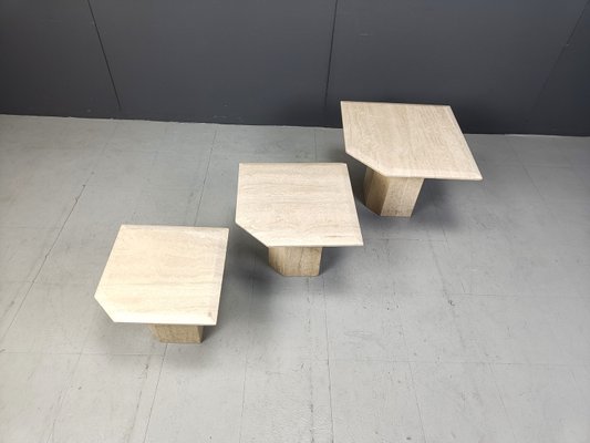 Travertine Nesting Tables, 1970s, Set of 3-IRH-2027660