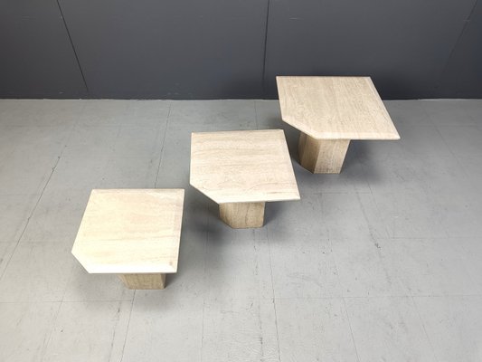 Travertine Nesting Tables, 1970s, Set of 3-IRH-2027660