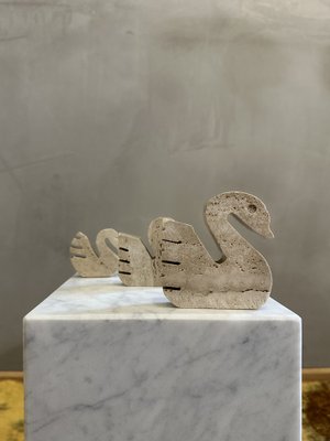 Travertine Swan Sculptures by Enzo Mari for Fratelli Mannelli, 1970s, Set of 3-ORR-1811546