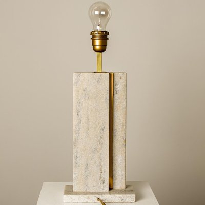 Travertine Table Lamp with New Shade by Camille Breesch-VDW-1298778