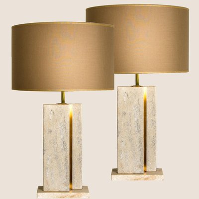 Travertine Table Lamp with New Shade by Camille Breesch-VDW-1298778