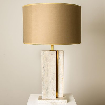 Travertine Table Lamp with New Shade by Camille Breesch-VDW-1298778