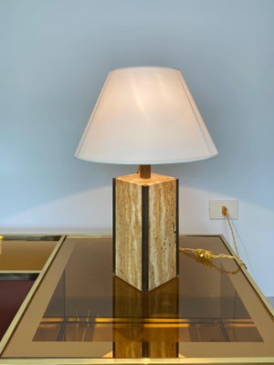 Travertine Walnut & Brass Table Lamp, Italy, 1970s-LYQ-1171517