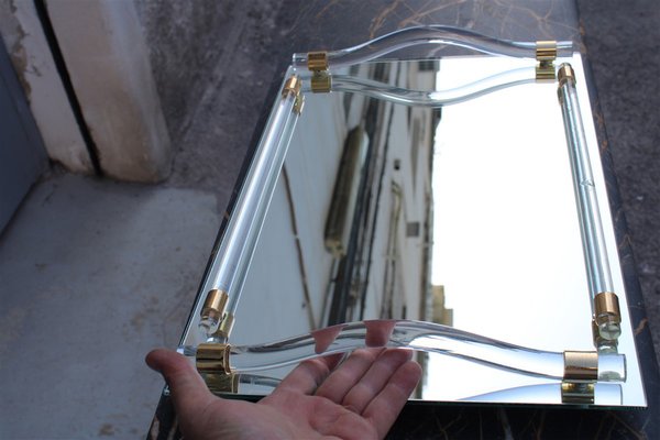 Tray with Light Mirror and Brass, Italy, 1970s-EH-1722704