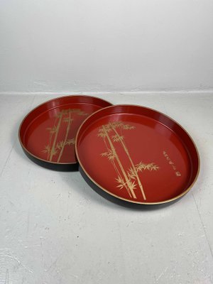 Trays in Lacquered Wood with Bamboo Decoration, 1970s, Set of 2-DWL-1438376