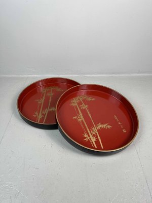 Trays in Lacquered Wood with Bamboo Decoration, 1970s, Set of 2-DWL-1438376