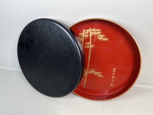 Trays in Lacquered Wood with Bamboo Decoration, 1970s, Set of 2-DWL-1438376