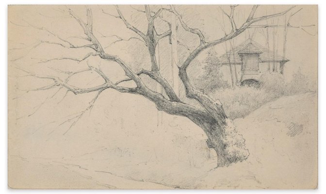 Tree and House - Charcoal by E.-L. Minet - Early 1900 Early 20th Century-ZCI-755537