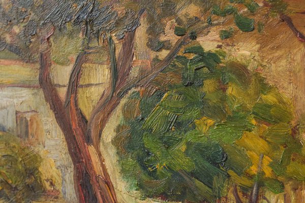 Trees and Building, Early 20th Century, Oil on Board-AOI-1106892