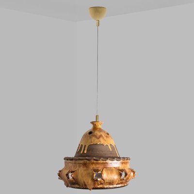 Triangle Brown Terra Ceramic Pendant Light, Denmark, 1970s-VDW-1735625