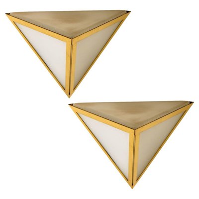 Triangle Wall Lights in White Glass and Brass from Glashütte Limburg, 1970s-VDW-1330973