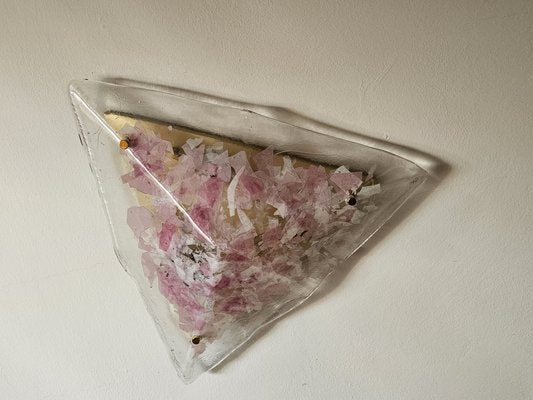 Triangular Ceiling Chandelier in Pink and Transparent Murano Glass, 1970s-ZUW-1799523