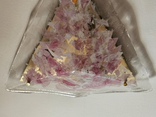 Triangular Ceiling Chandelier in Pink and Transparent Murano Glass, 1970s-ZUW-1799523