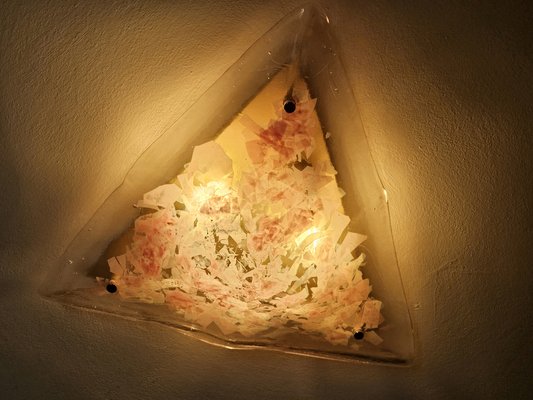 Triangular Ceiling Chandelier in Pink and Transparent Murano Glass, 1970s-ZUW-1799523