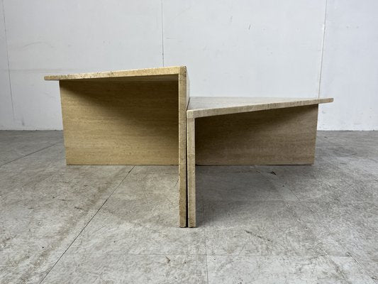 Triangular Travertine Coffee Tables attributed to Up & Up, 1970s, Set of 2-IRH-1703491