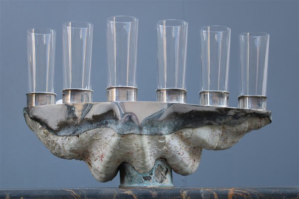 Tridacna Champagne Tray Oysters in Crystal Glasses by Gabriella Binazzi, 1970s-EH-1722708