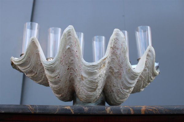 Tridacna Champagne Tray Oysters in Crystal Glasses by Gabriella Binazzi, 1970s-EH-1722708