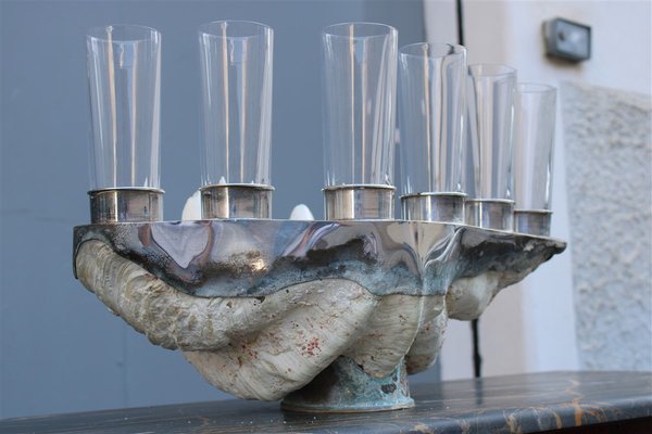 Tridacna Champagne Tray Oysters in Crystal Glasses by Gabriella Binazzi, 1970s-EH-1722708