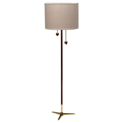 Tripod Floor Lamp attributed to Fog & Mørup Made of Teak and Brass, Denmark, 1960s-QT-1717799