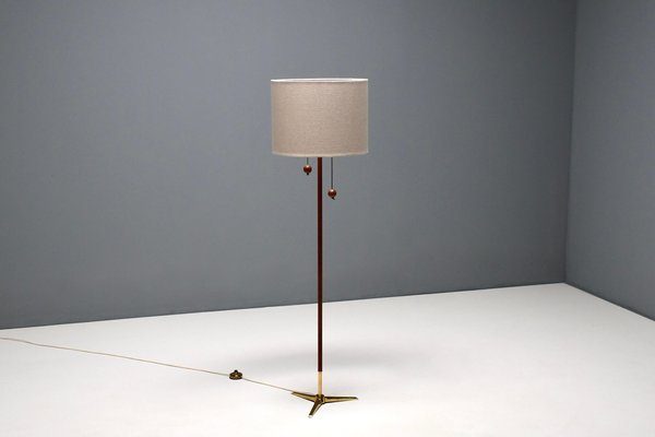 Tripod Floor Lamp attributed to Fog & Mørup Made of Teak and Brass, Denmark, 1960s-QT-1717799