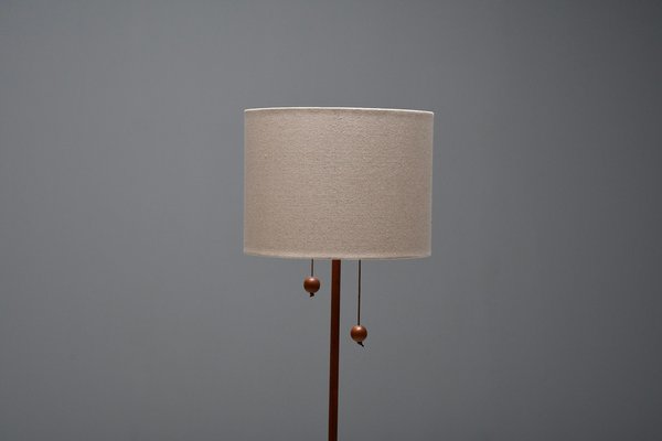 Tripod Floor Lamp attributed to Fog & Mørup Made of Teak and Brass, Denmark, 1960s-QT-1717799