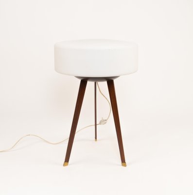 Tripod Table Lamp in Teak, Opaline Glass and Brass in the style of Stilnovo, Italy, 1960s-LYQ-1791333