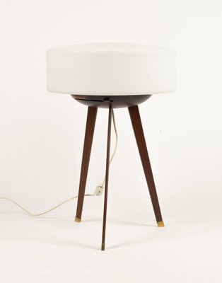 Tripod Table Lamp in Teak, Opaline Glass and Brass in the style of Stilnovo, Italy, 1960s-LYQ-1791333