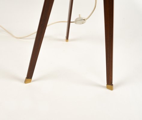 Tripod Table Lamp in Teak, Opaline Glass and Brass in the style of Stilnovo, Italy, 1960s-LYQ-1791333