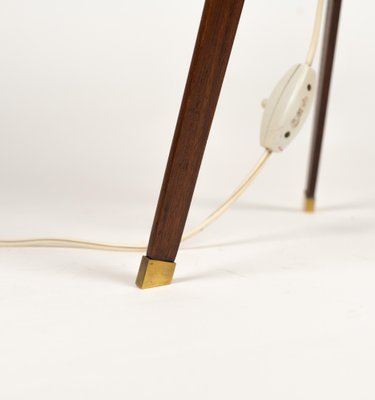 Tripod Table Lamp in Teak, Opaline Glass and Brass in the style of Stilnovo, Italy, 1960s-LYQ-1791333