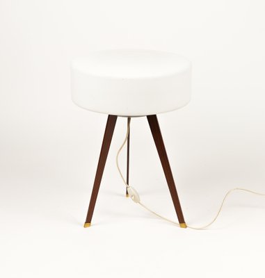 Tripod Table Lamp in Teak, Opaline Glass and Brass in the style of Stilnovo, Italy, 1960s-LYQ-1791333