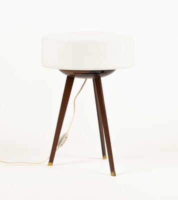 Tripod Table Lamp in Teak, Opaline Glass and Brass in the style of Stilnovo, Italy, 1960s-LYQ-1791333