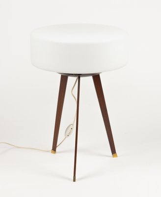 Tripod Table Lamp in Teak, Opaline Glass and Brass in the style of Stilnovo, Italy, 1960s-LYQ-1791333