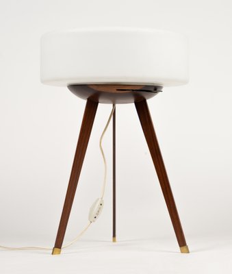 Tripod Table Lamp in Teak, Opaline Glass and Brass in the style of Stilnovo, Italy, 1960s-LYQ-1791333