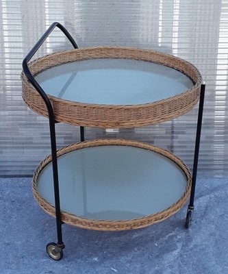 Tripod Tea Trolley with Black Lacquered Iron Frame, Castors & Removable Basket Trays, 1970s-HOI-1235708