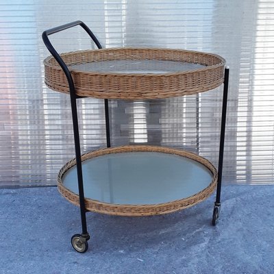 Tripod Tea Trolley with Black Lacquered Iron Frame, Castors & Removable Basket Trays, 1970s-HOI-1235708