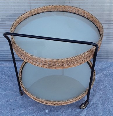 Tripod Tea Trolley with Black Lacquered Iron Frame, Castors & Removable Basket Trays, 1970s-HOI-1235708