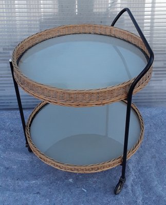 Tripod Tea Trolley with Black Lacquered Iron Frame, Castors & Removable Basket Trays, 1970s-HOI-1235708