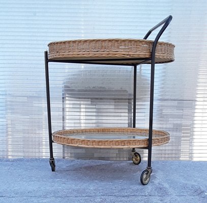 Tripod Tea Trolley with Black Lacquered Iron Frame, Castors & Removable Basket Trays, 1970s-HOI-1235708