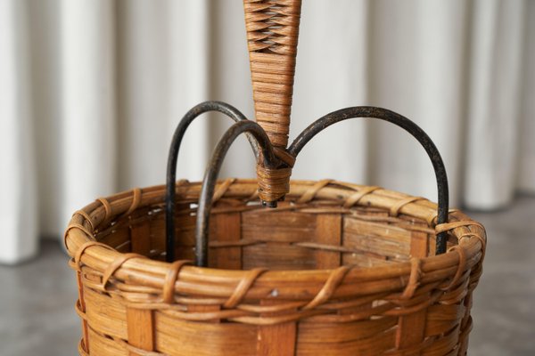 Tripod Umbrella Stand in Rattan and Metal, 1940s-FEW-2024205