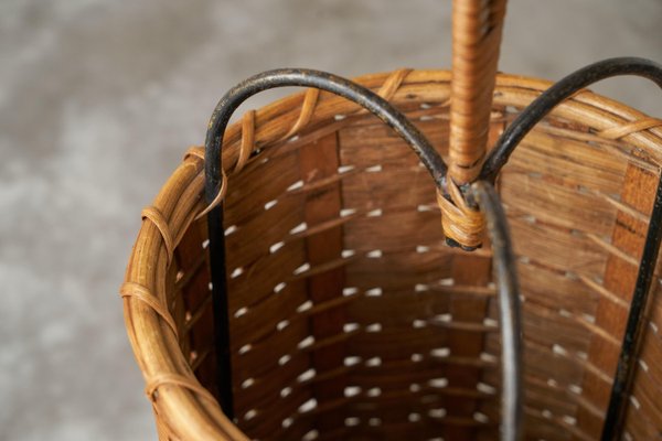 Tripod Umbrella Stand in Rattan and Metal, 1940s-FEW-2024205