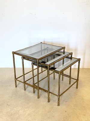 Triptych of Brass Tables in Faux Bamboo, 1970s, Set of 3-NPC-963320