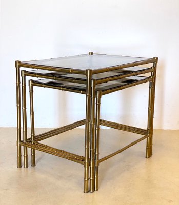 Triptych of Brass Tables in Faux Bamboo, 1970s, Set of 3-NPC-963320