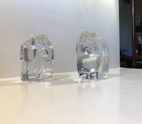 Troll Figurine Glass Bookends by Erik Höglund, Peter Johansen for Kosta Boda, 1970s, Set of 2-LCR-837509