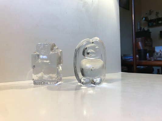 Troll Figurine Glass Bookends by Erik Höglund, Peter Johansen for Kosta Boda, 1970s, Set of 2-LCR-837509